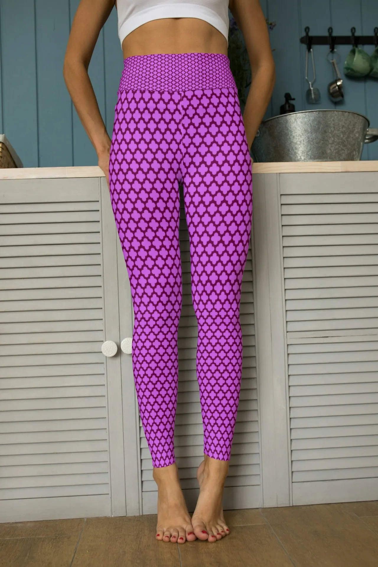 Casual Abstract Print Pink Women Sports Tights And Bra Set - Image 3