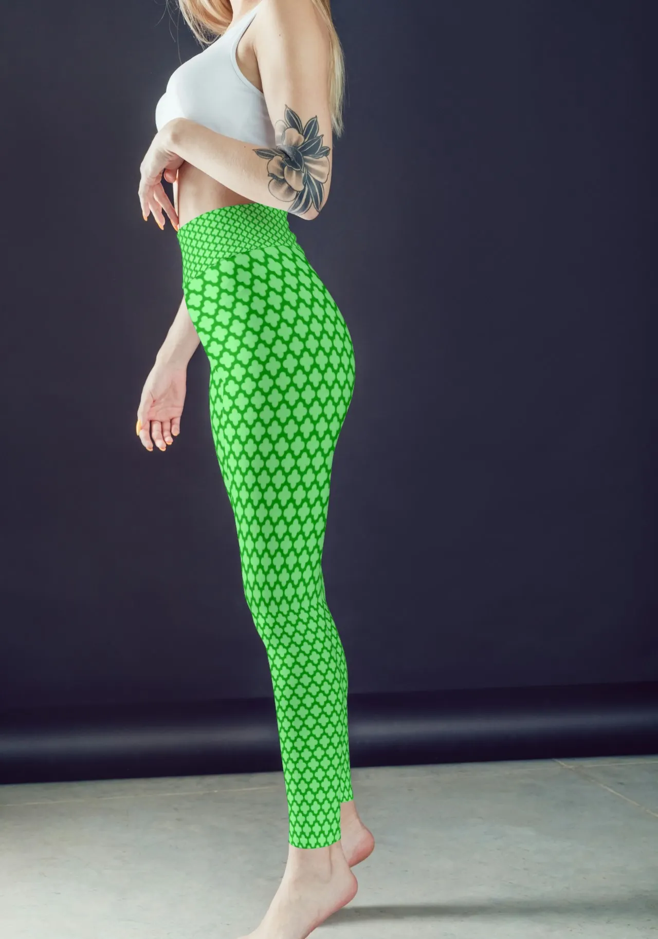 Casual Abstract Print Pista Green Women Sports Tights And Bra Set - Image 2
