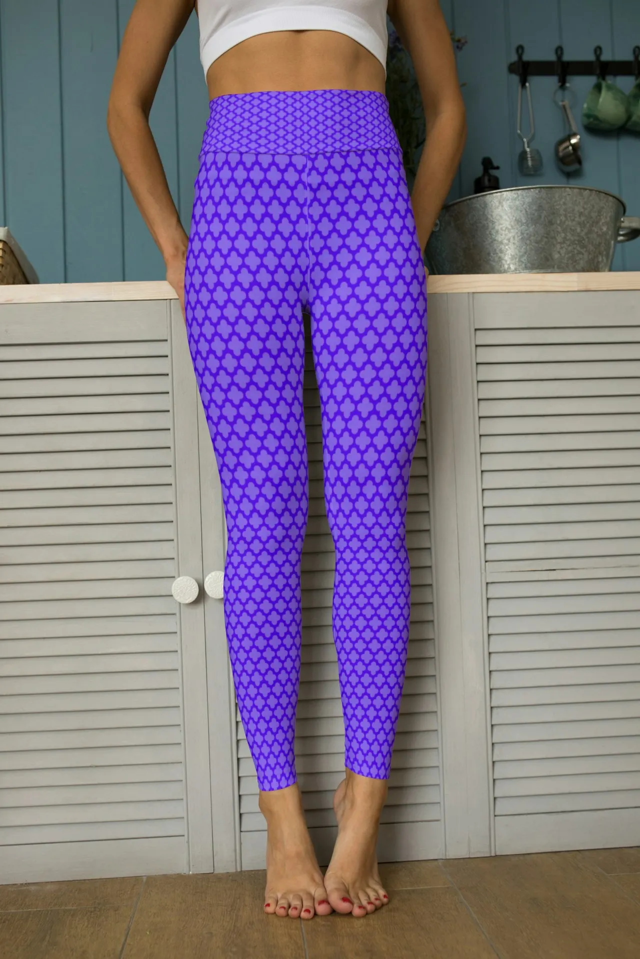 Casual Abstract Print Purple Women Sports Tights And Bra Set - Image 3