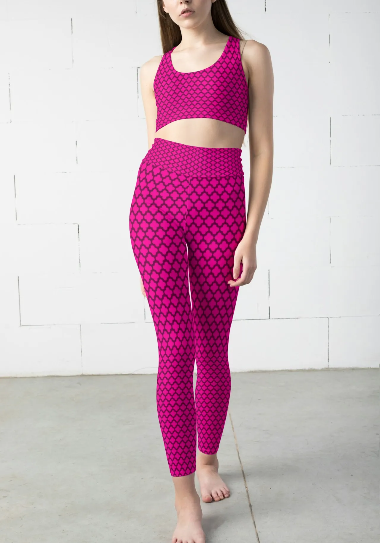 Casual Abstract Print Rani Color Women Sports Tights And Bra Set