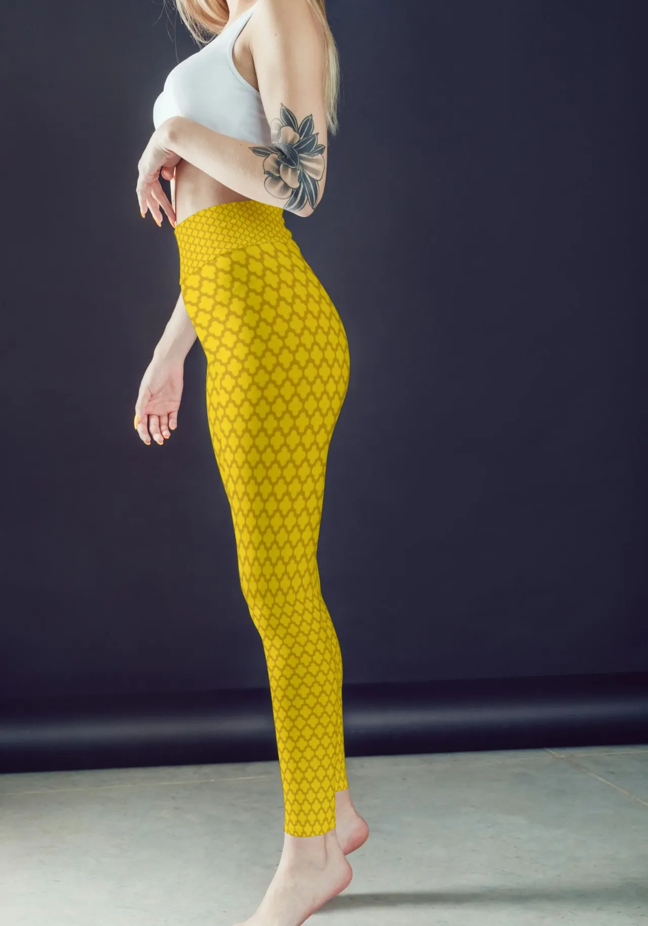 Casual Abstract Print Yellow Women Sports Tights And Bra Set - Image 2