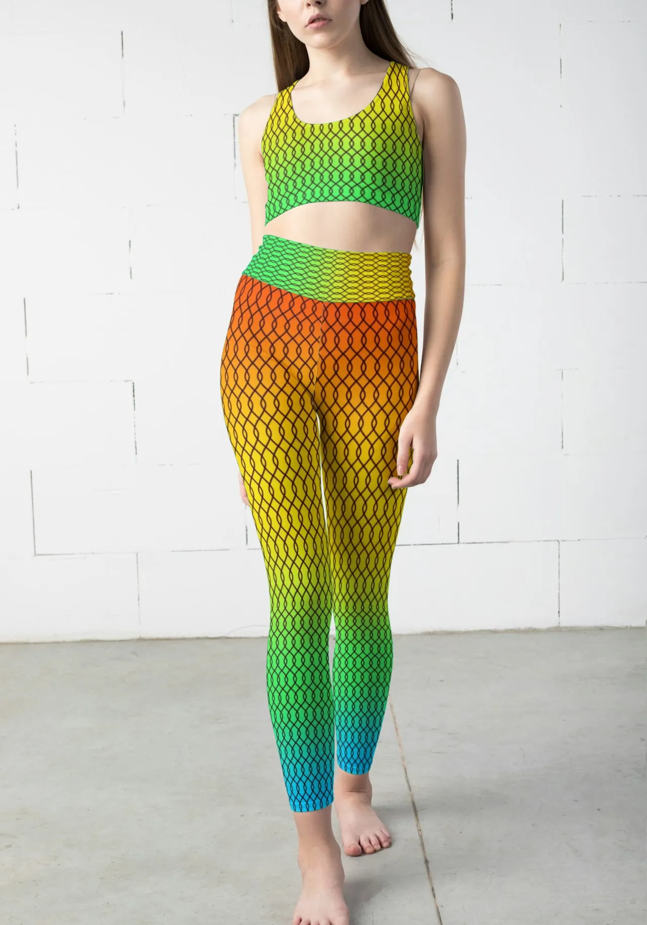 Multi Color Abstract Print Women Sports Tights And Bra Set