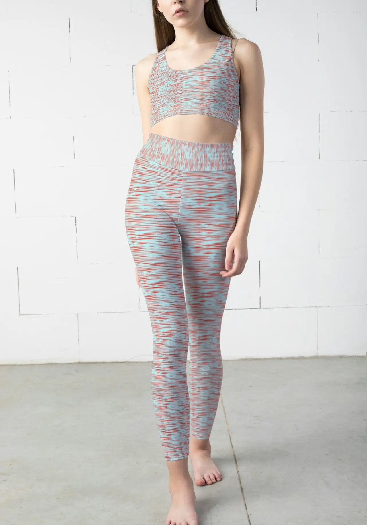 3/4 Casual Sky Blue Women Sports Tights And Bra Set