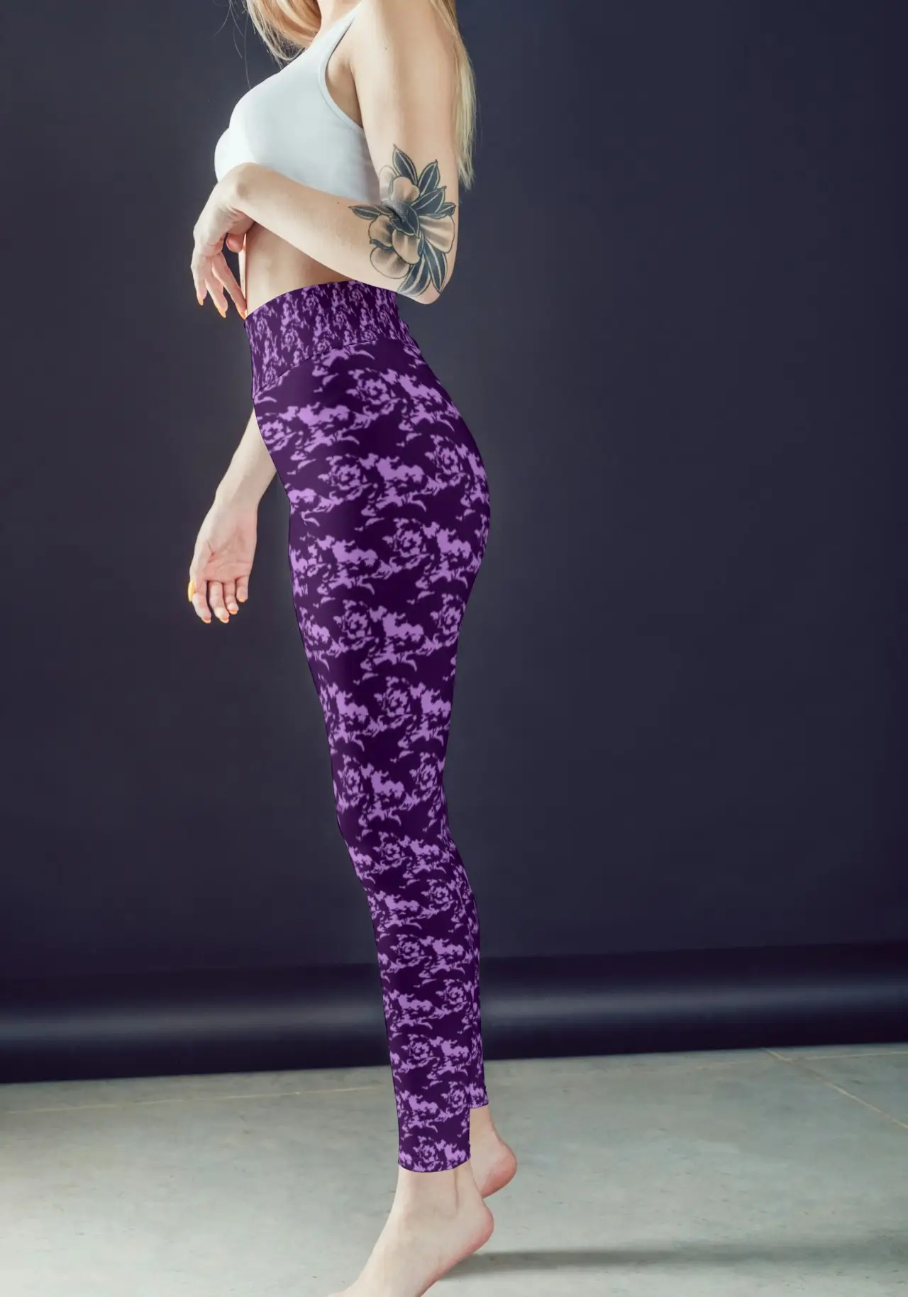 Purple Camouflage Women Sports Tights And Bra Set - Image 2