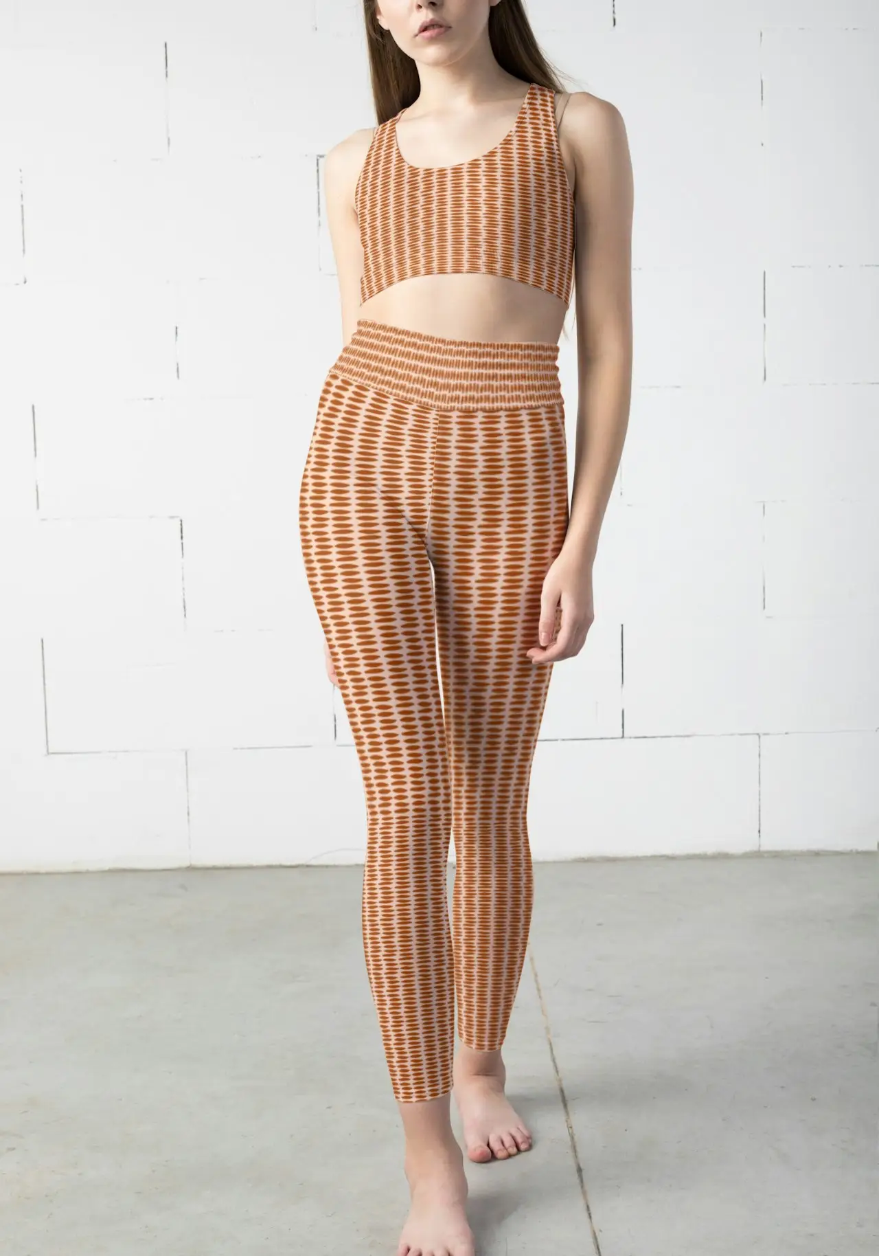 Pebbles Print Brown Women Sports Tights And Bra Set