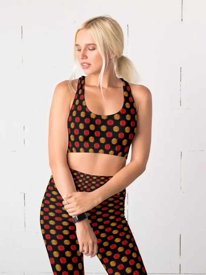 Flower Colorful Print Women Sports Tights And Bra Set - Image 1