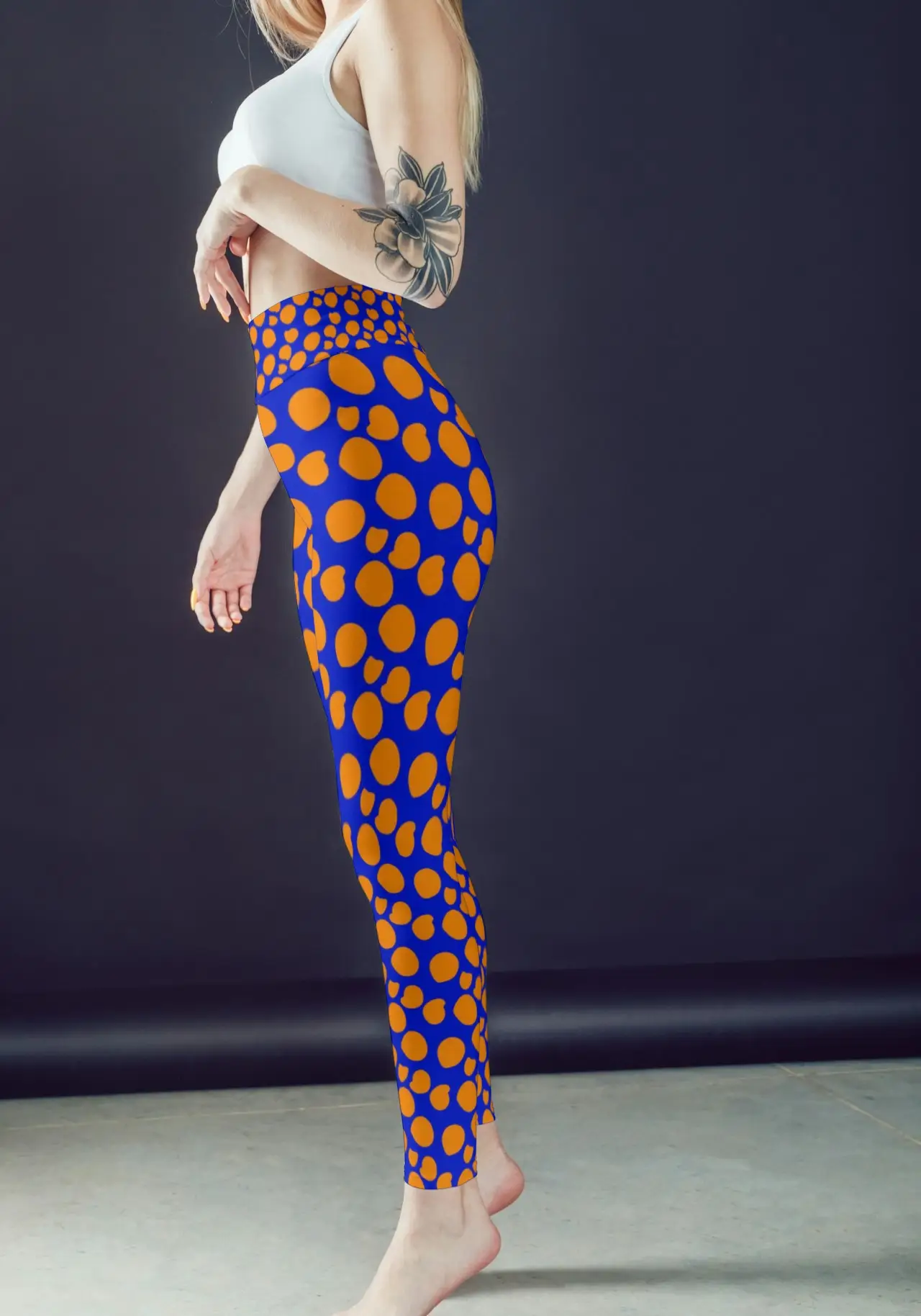 Polka Dots Blue Women Sports Tights And Bra Set - Image 2