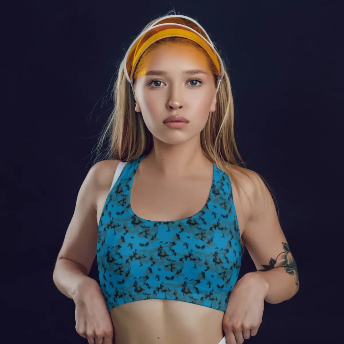 Camouflage Blue Everyday Exercise Yoga Sports Bra