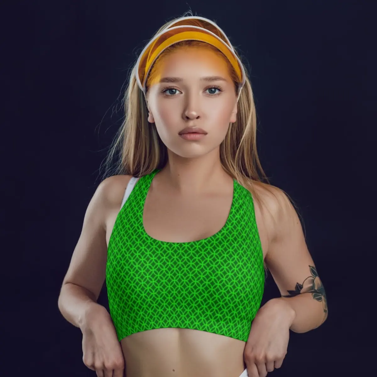 Jali Print Green Full Coverage Women Sports Bra