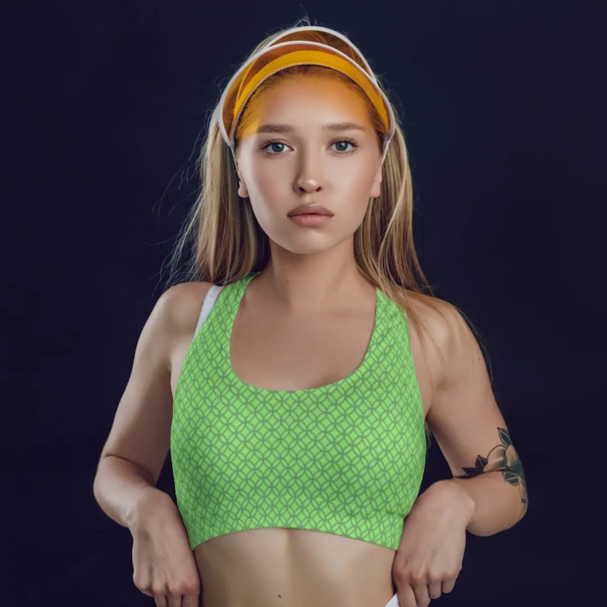 Jali Print Light Green Full Coverage Women Sports Bra