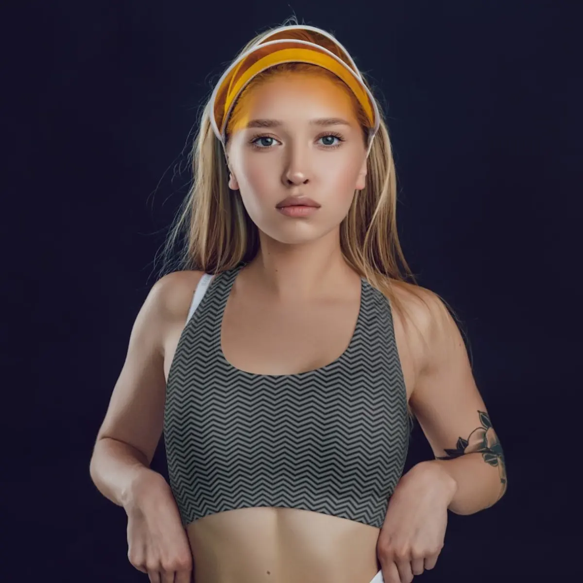 Zigzag Print Grey Sports Bra