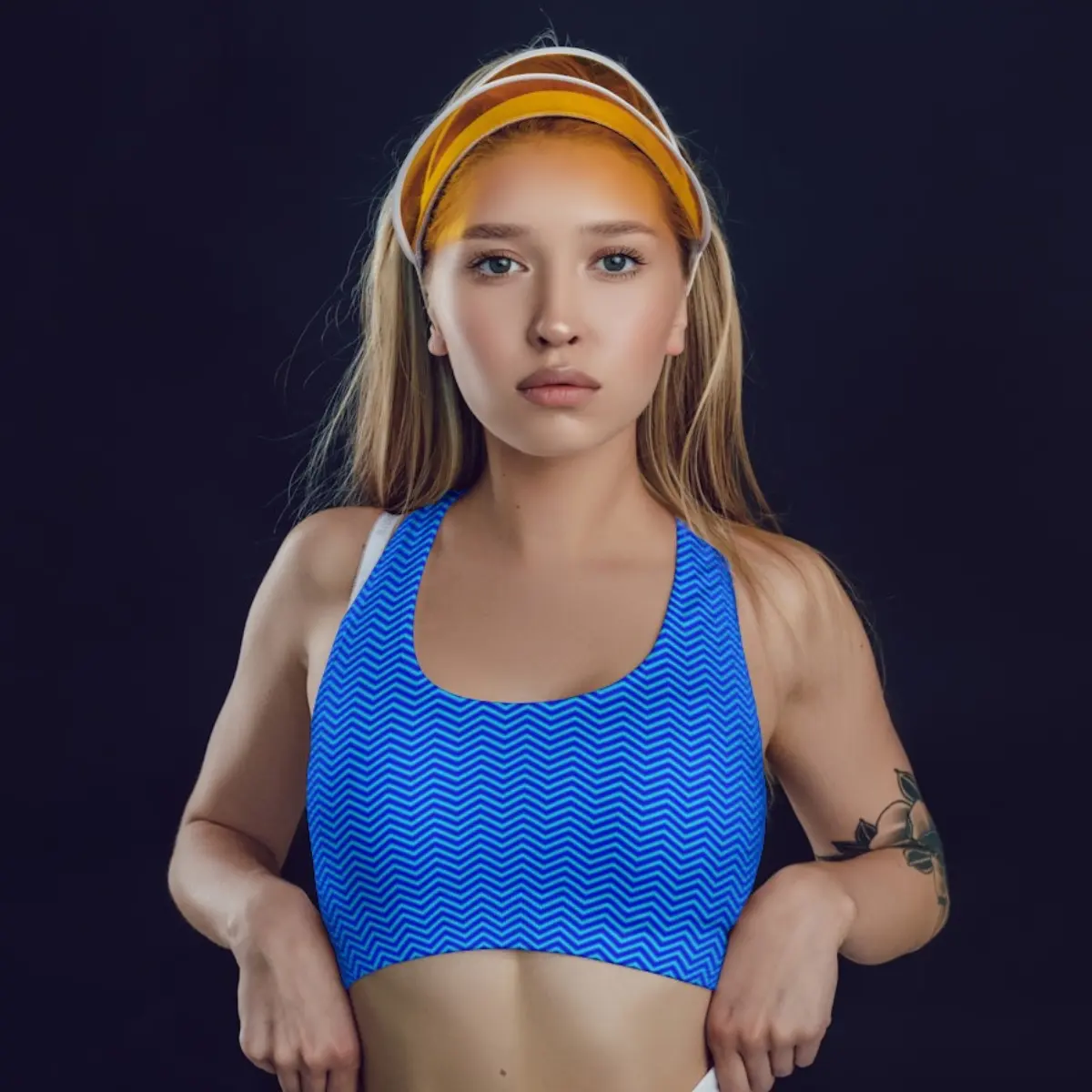 Zigzag Print Blue Sports Bra