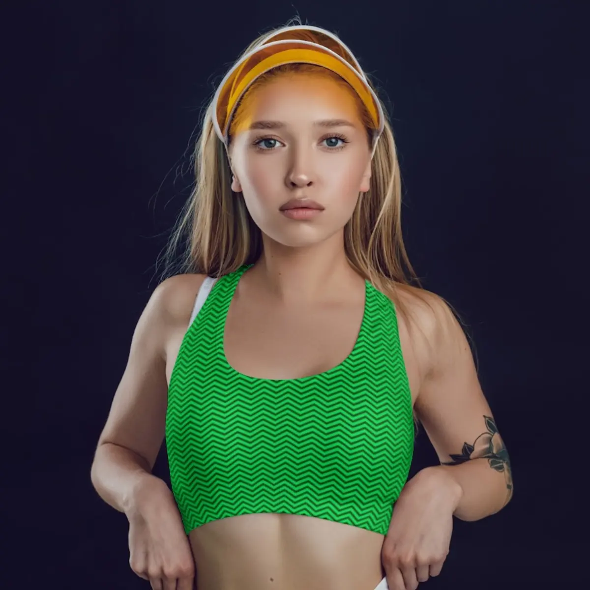 Zigzag Print Green Sports Bra
