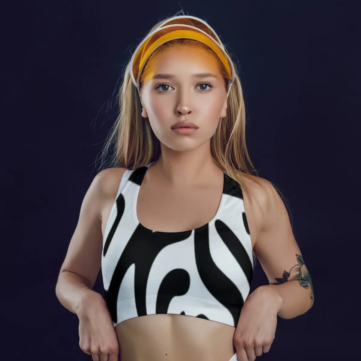 Striped White Gym And Yoga Training Sports Bra