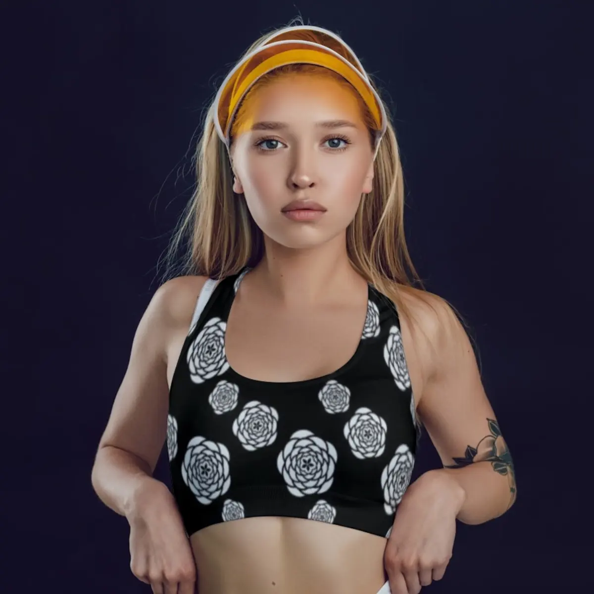 Floral Printed Black Everyday Exercise Yoga Sports Bra