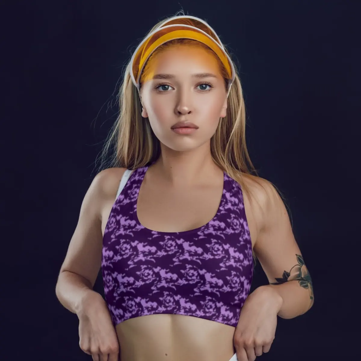Purple Camouflage Everyday Exercise Yoga Sports Bra