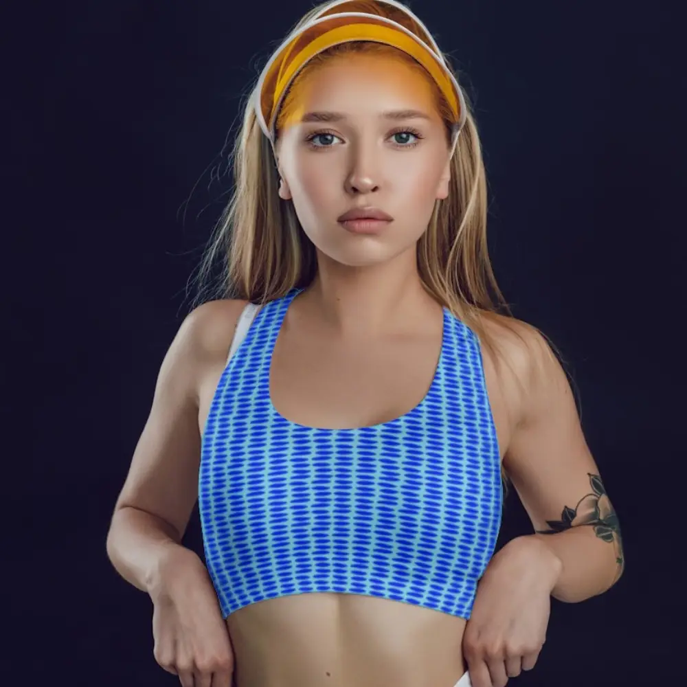 Pebbles Print Blue Gym And Yoga Training Sports Bra