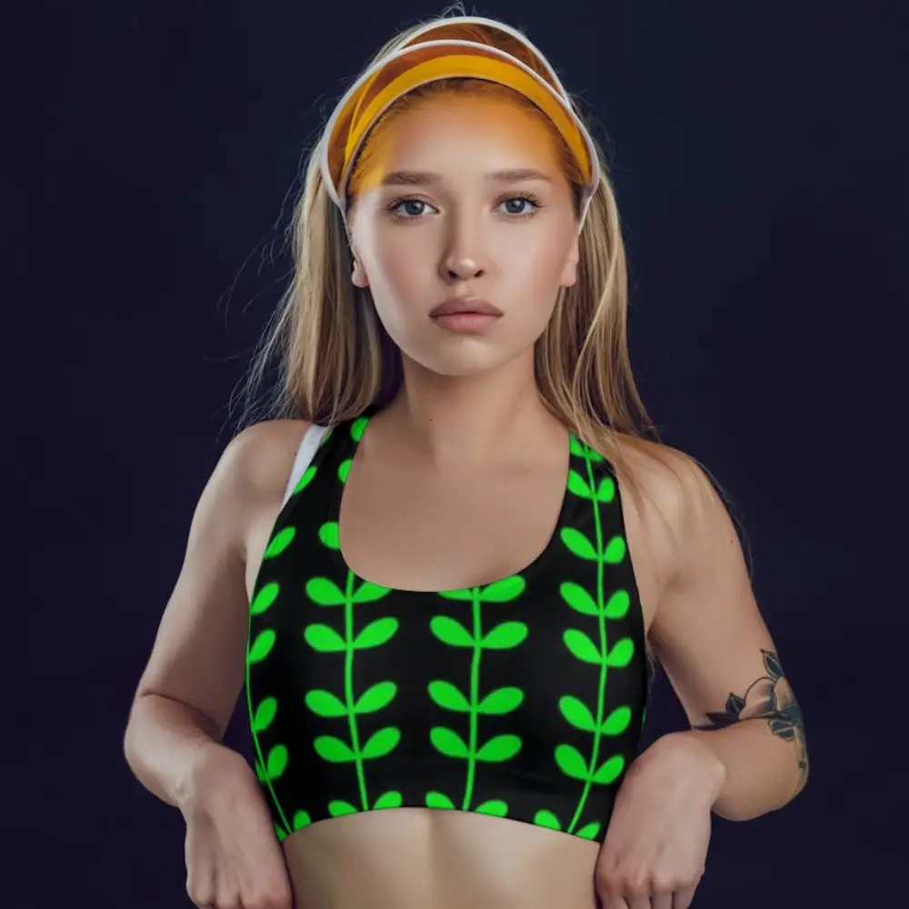 Leaves Strips Black Gym And Yoga Training Sports Bra