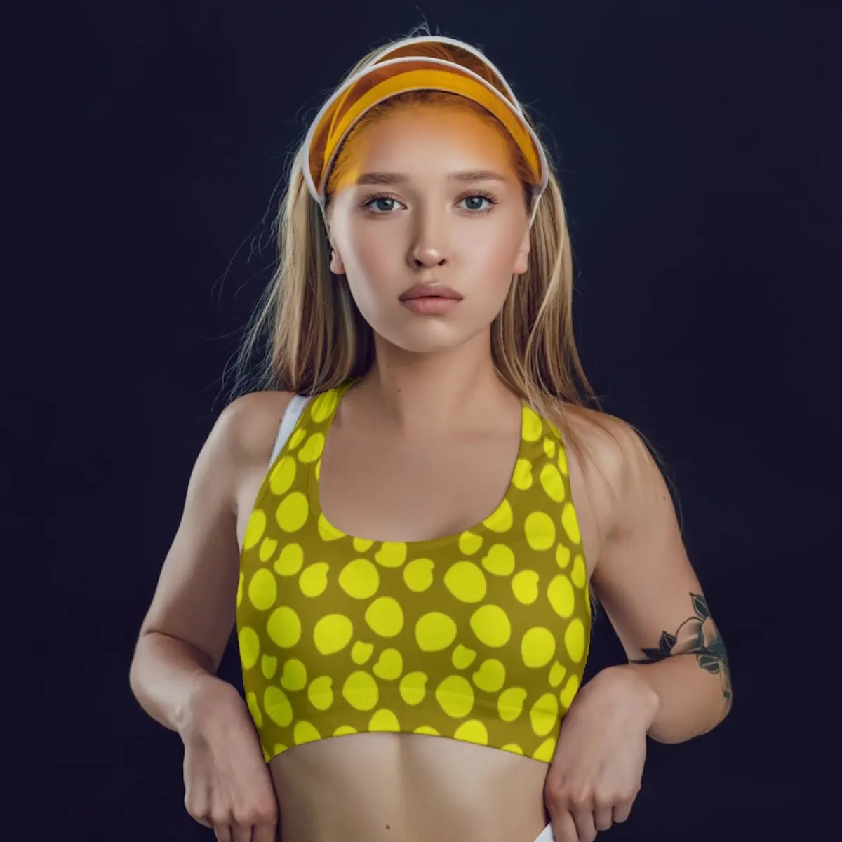Polka Dots Yellow Gym And Yoga Training Sports Bra