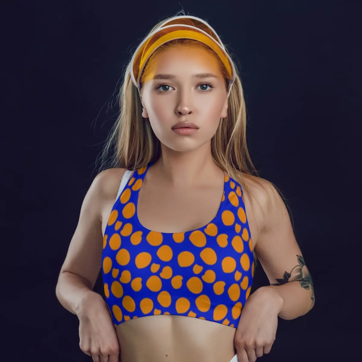 Polka Dots Blue Gym And Yoga Training Sports Bra