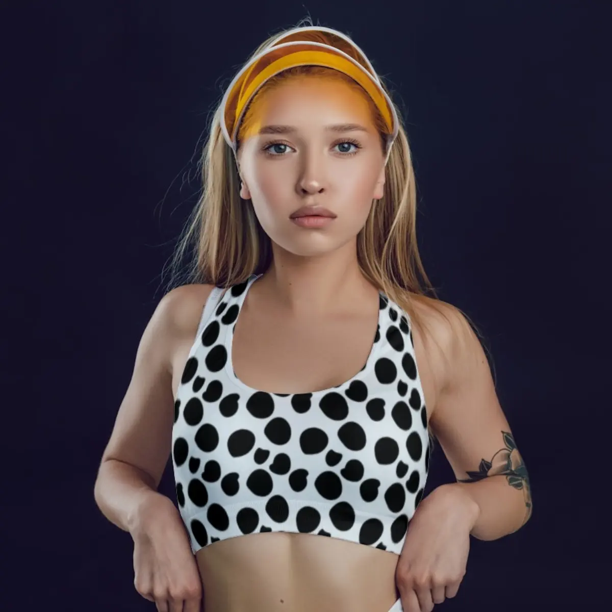 Polka Dots White Gym And Yoga Training Sports Bra