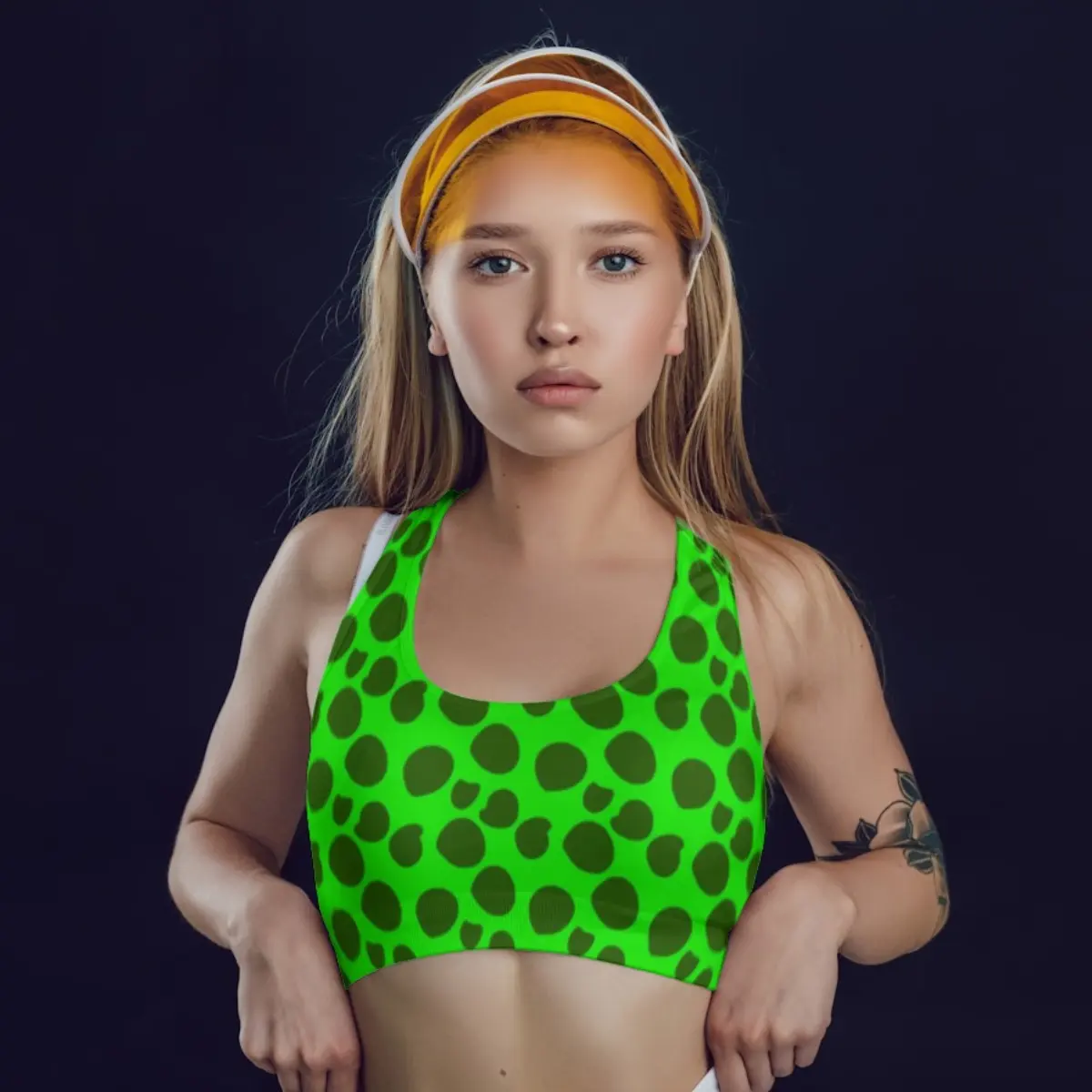 Polka Dots Green Everyday Exercise Yoga Sports Bra