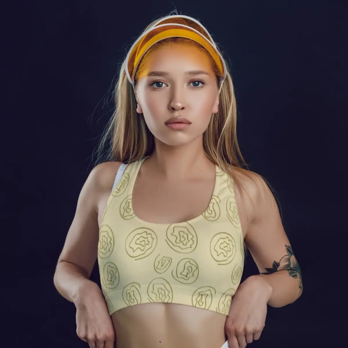 Floral Printed Creamy Yellow Everyday Exercise Yoga Sports Bra