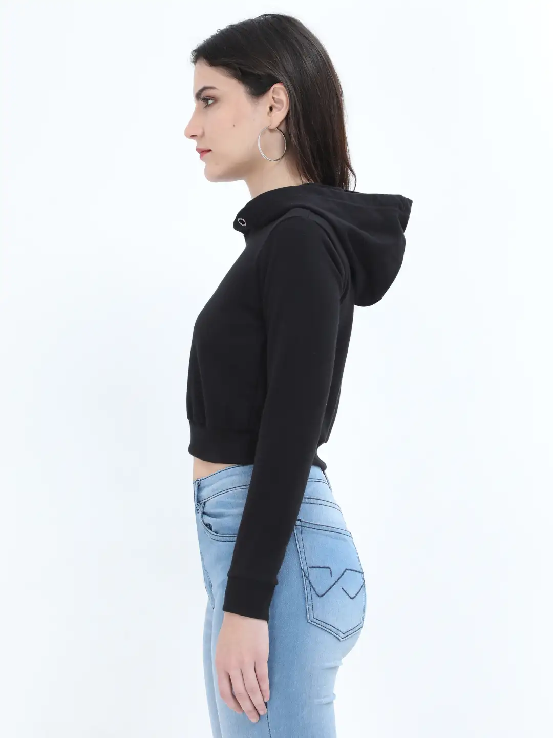 Casual Workout Black Cropped Hoodie - Image 2
