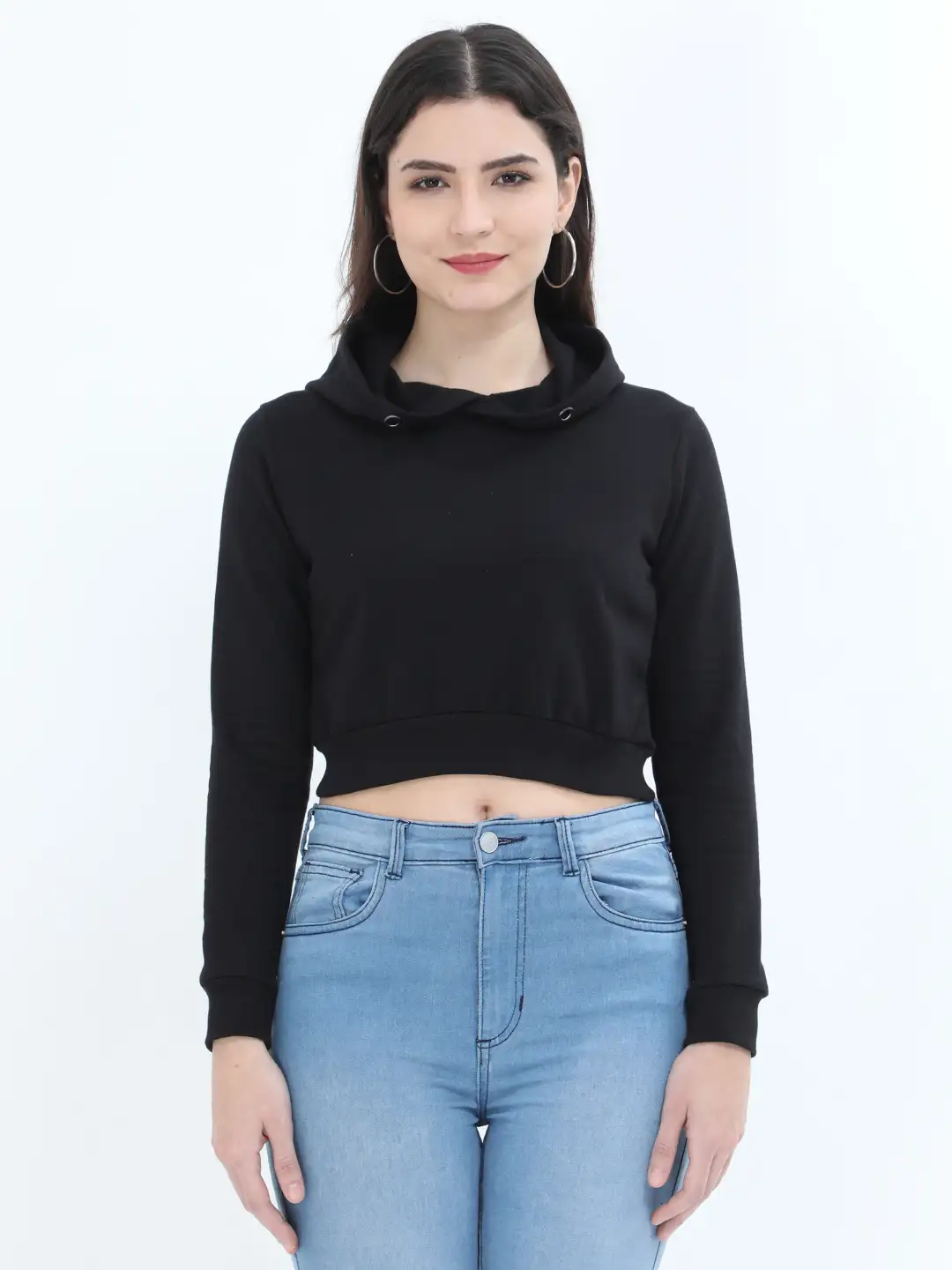 Casual Workout Black Cropped Hoodie