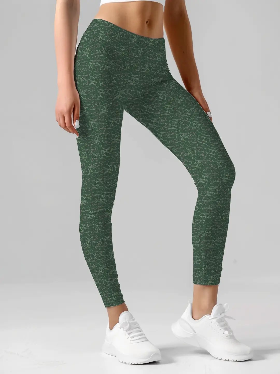Camouflage Lines Pattern Green Women Leggings - Image 2