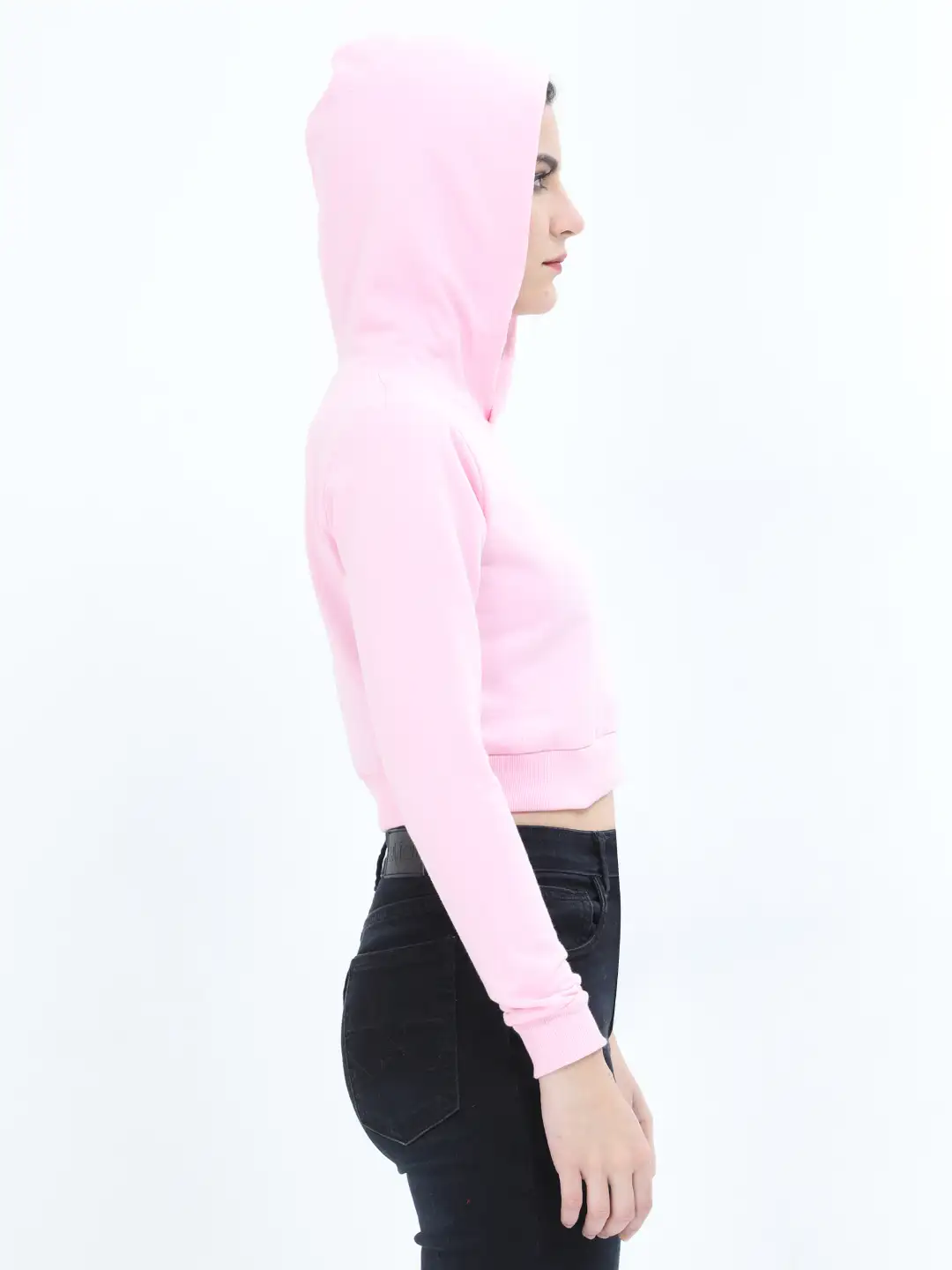 Women Cropped Hoodie Light Baby Pink - Image 3