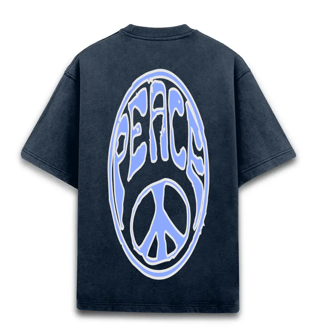 Peace Printed Unisex Acid Washed Oversized T-shirt Navy Blue