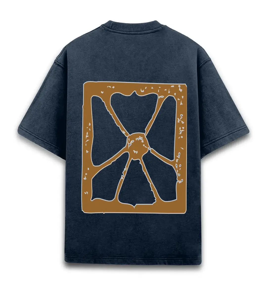 Graphic Printed Unisex Acid Washed Oversized T-shirt Navy Blue