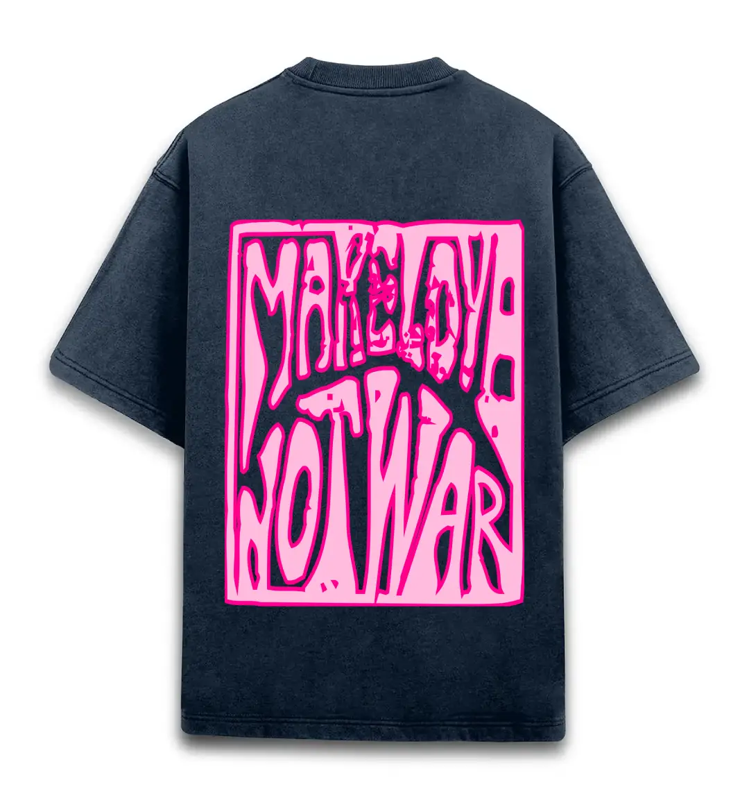 Make Love Unisex Acid Washed Oversized T-shirt Navy Blue