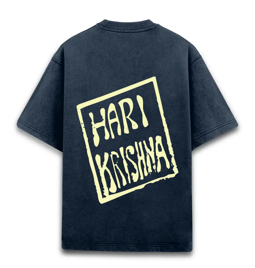 Typography Printed Unisex Acid Washed Oversized T-shirt Navy Blue