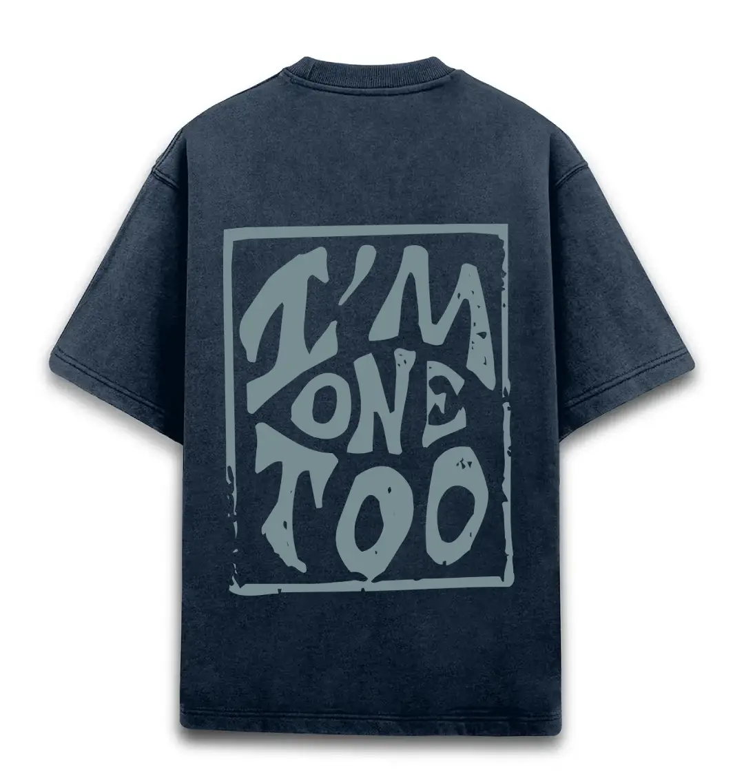 I Am One Back Printed Unisex Acid Washed Oversized T-shirt Navy Blue