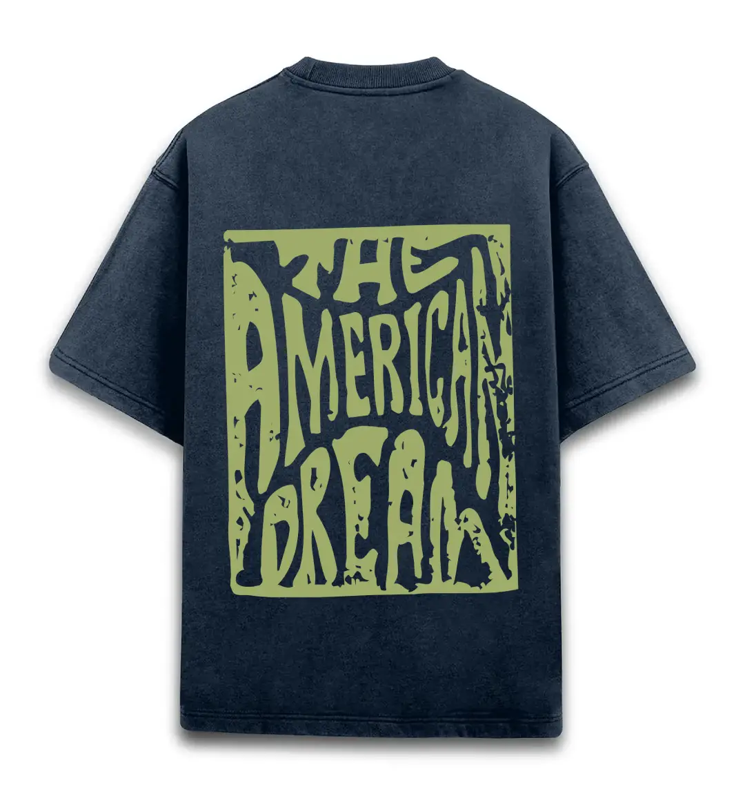 The Dream Printed Unisex Acid Washed Oversized T-shirt Navy Blue