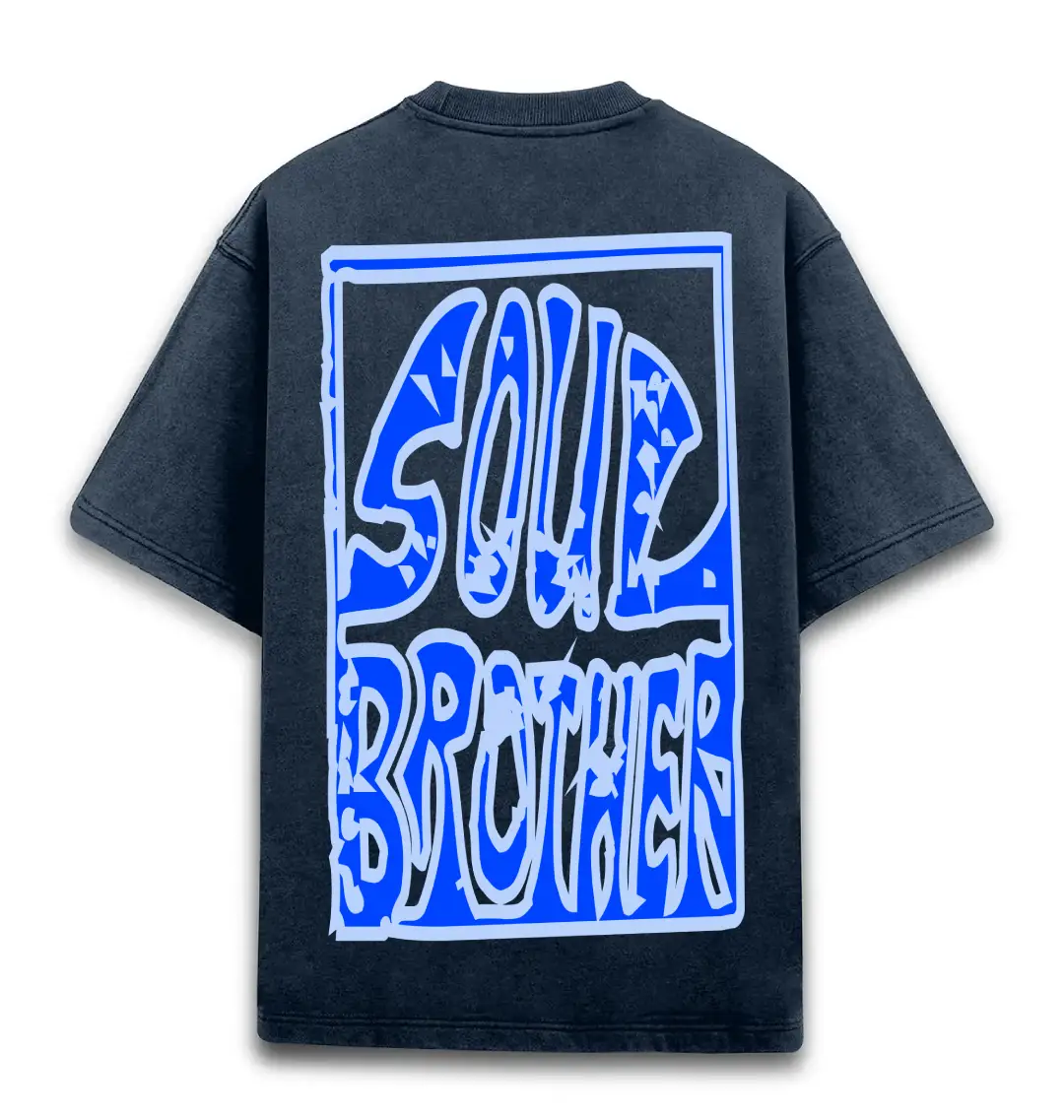 Soul Brother Printed Unisex Acid Washed Oversized T-shirt Navy Blue