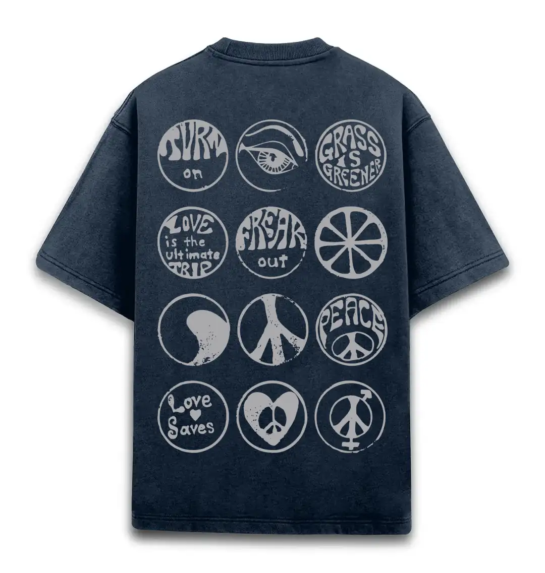 Back Printed Unisex Acid Washed Oversized T-shirt Navy Blue