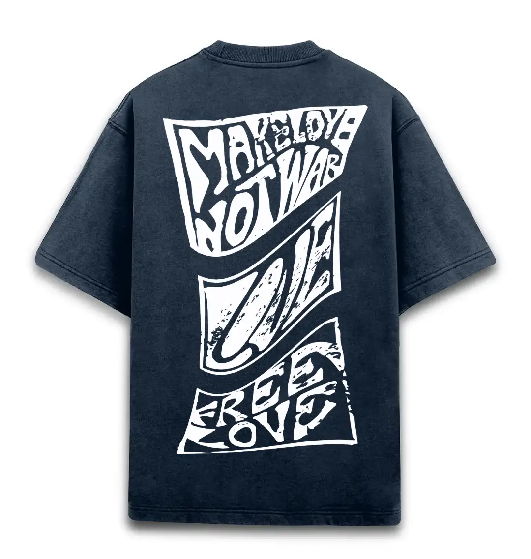 Rough Vintage Style Unisex Acid Washed Oversized T-shirt Navy Blue