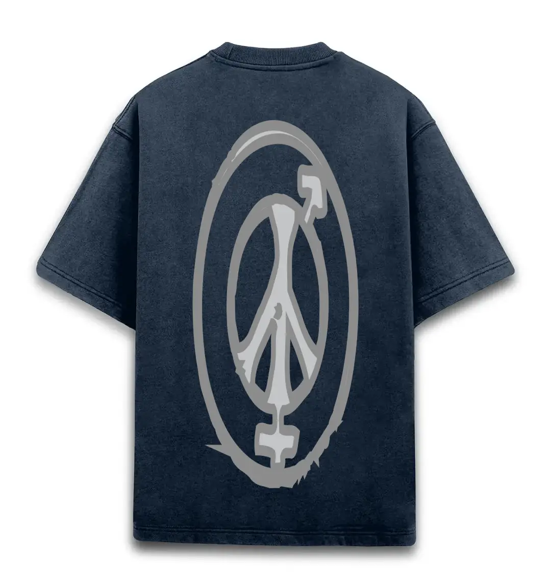Abstract Printed Unisex Acid Washed Oversized T-shirt Navy Blue