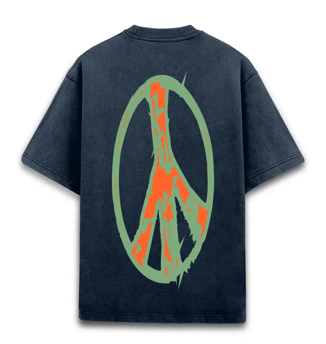 Printed Unisex Acid Washed Oversized T-shirt Navy Blue