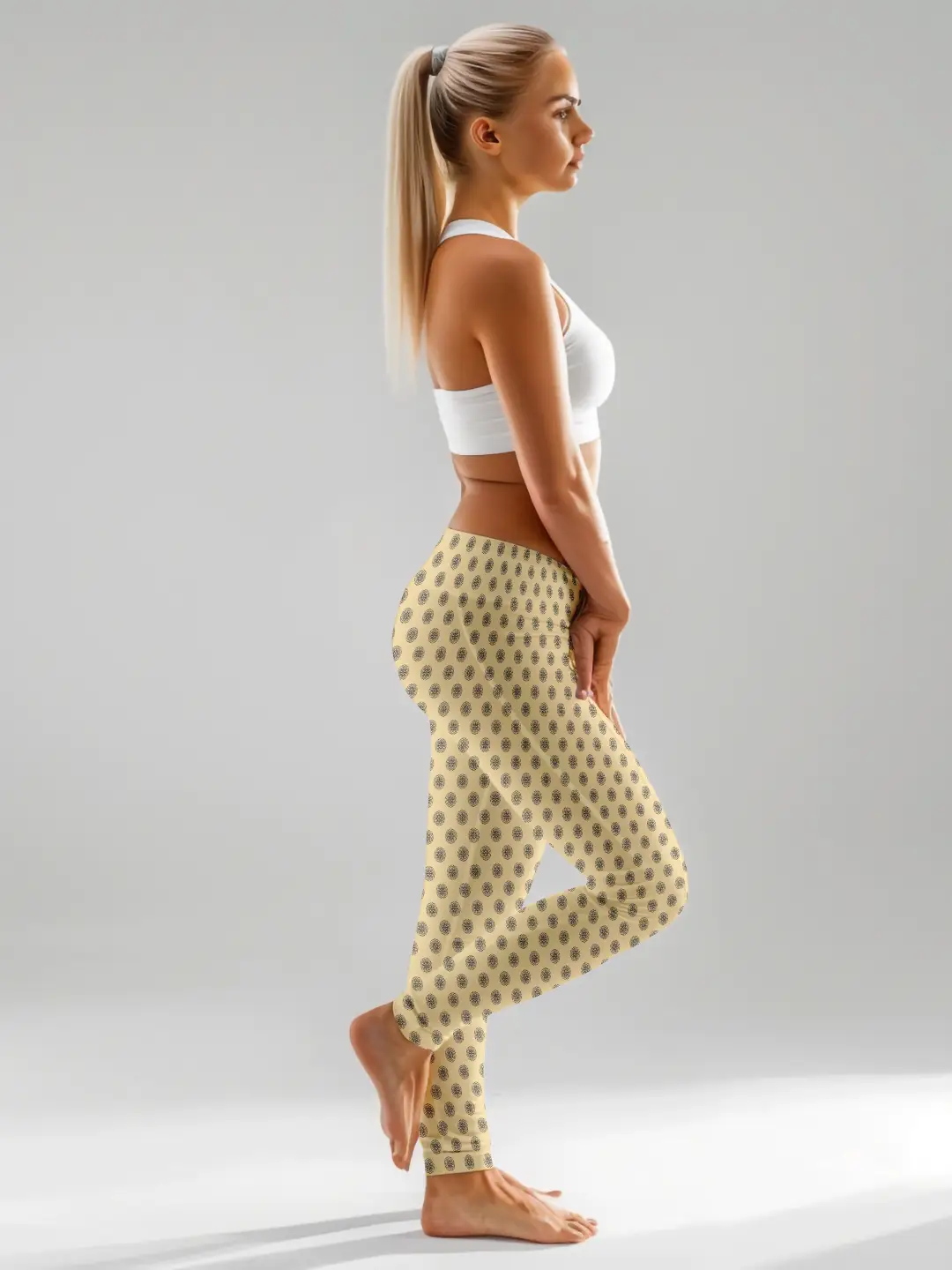 Mandala Prints Butter Yellow Women Leggings - Image 3