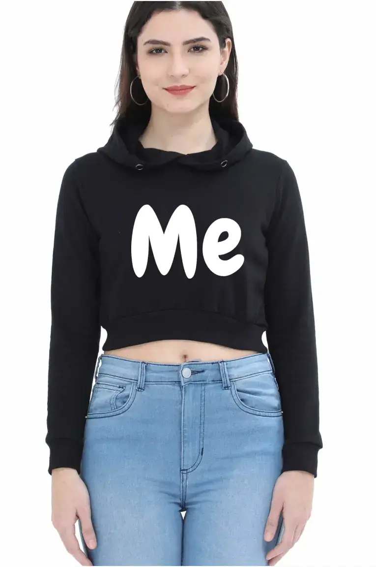 Me Puff Printed Women Black Crop Hoodie