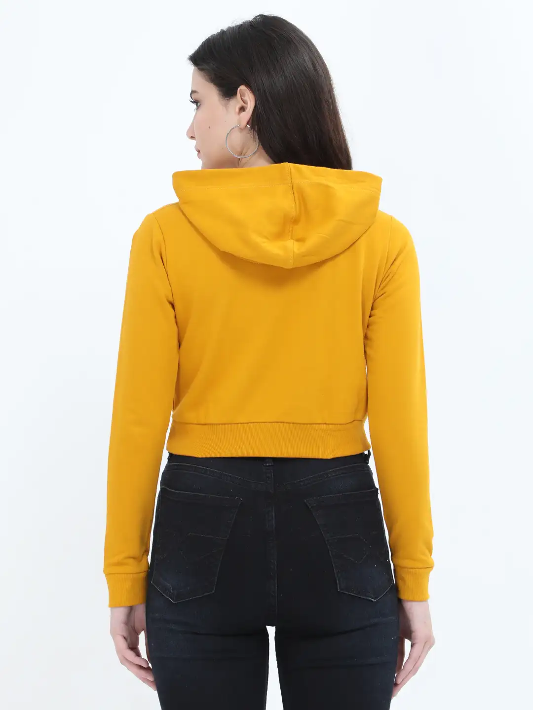 Women Crop Hoodie Mustard Yellow - Image 4