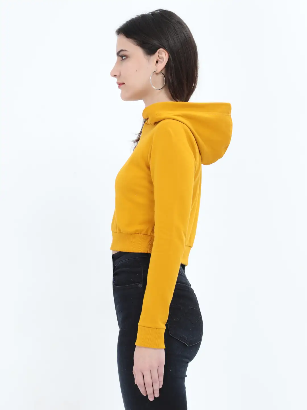 Women Crop Hoodie Mustard Yellow - Image 3
