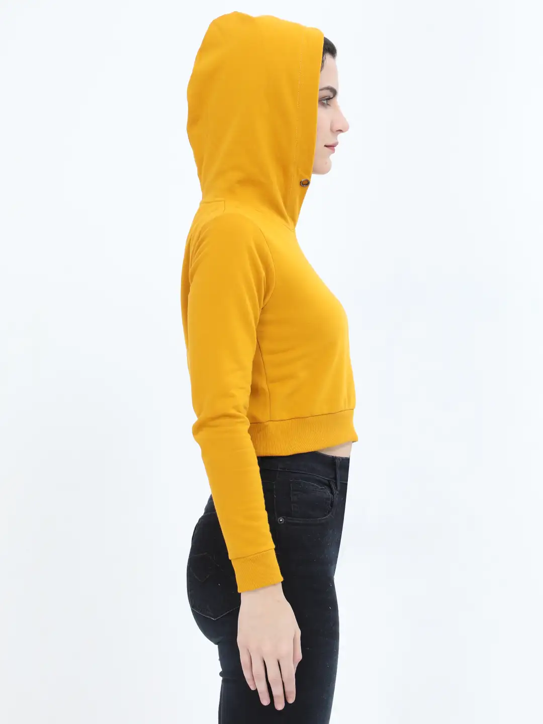 Women Crop Hoodie Mustard Yellow - Image 2