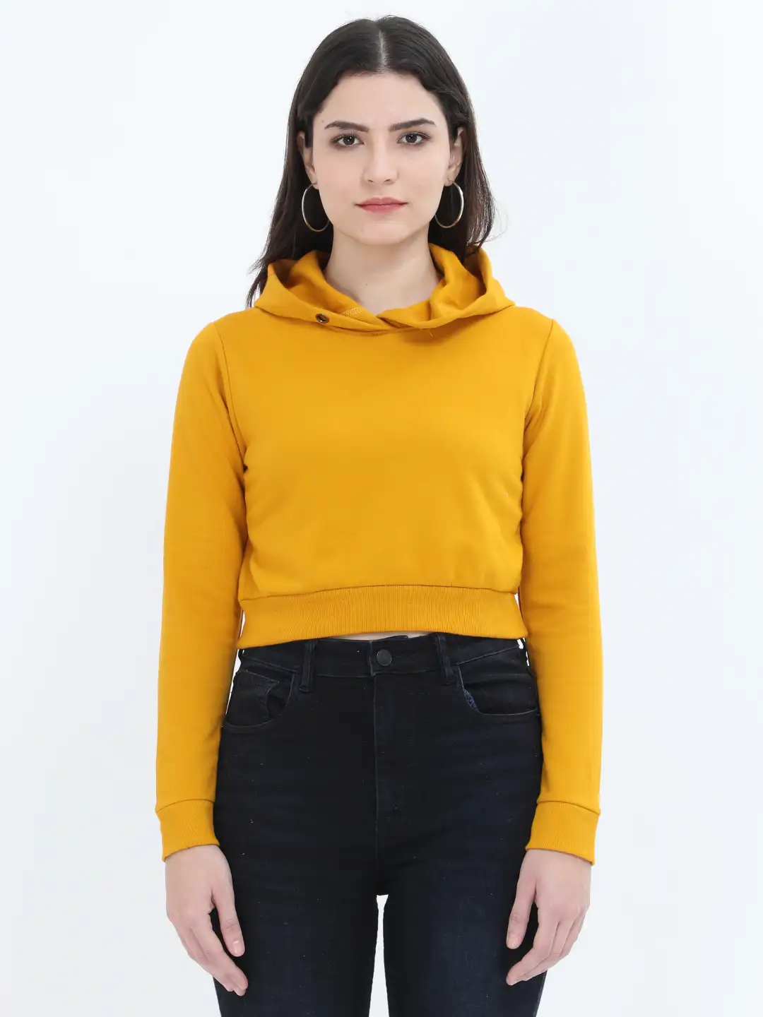Women Crop Hoodie Mustard Yellow