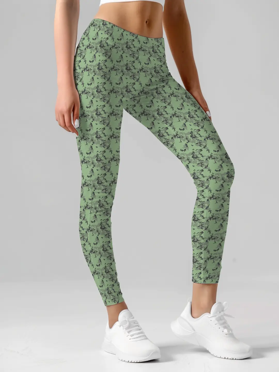 Casual Camouflage Green Women Leggings - Image 2