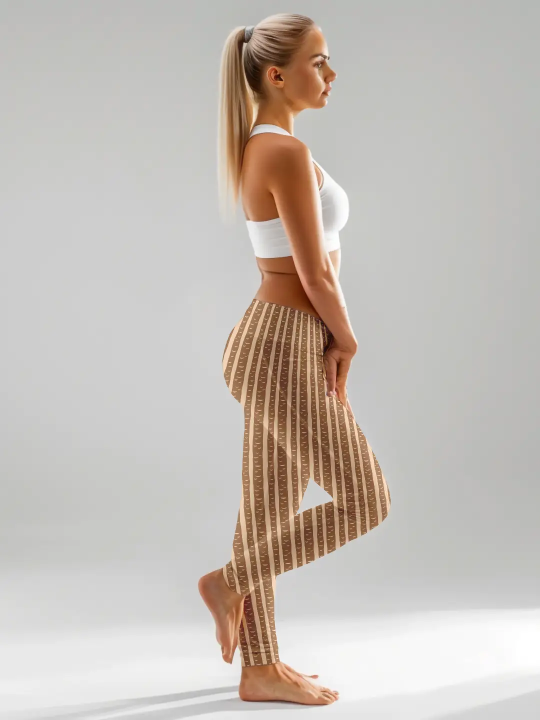 Printed Striped Brown Women Leggings - Image 3